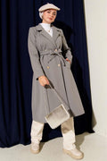 Gold Buttoned Belted Cashmere Coat in Gray