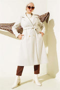 Gold Buttoned Belted Cashmere Coat Stone