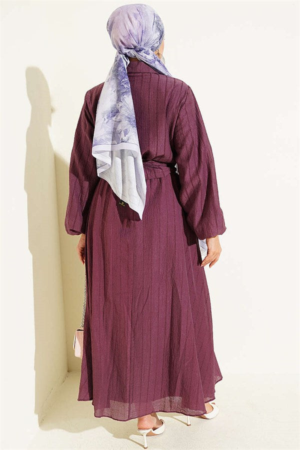 2 Piece Set with gold buttoned front-tie skirt in magenta.
