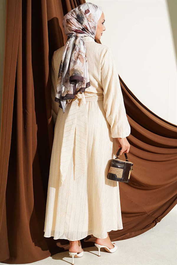 Gold Buttoned Front Tie Skirt 2 Piece Set in Beige