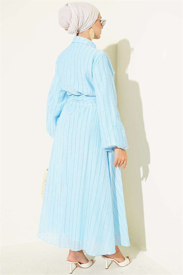 2 Piece Set with Gold Buttons and Front Tie Skirt, Baby Blue