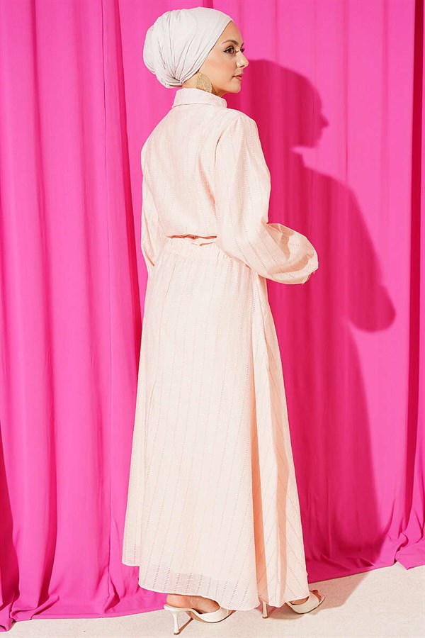 2 Piece Set with Gold Buttons and Front Tie Skirt, Salmon