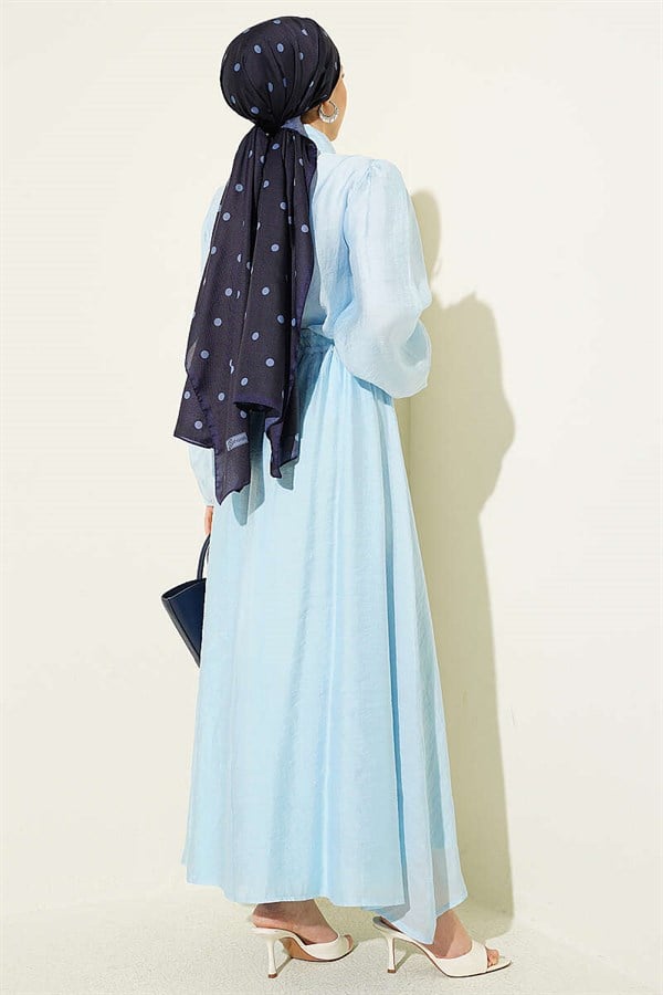 Baby Blue 2 Piece Set with Gold Buttons and Ruffled Front Skirt