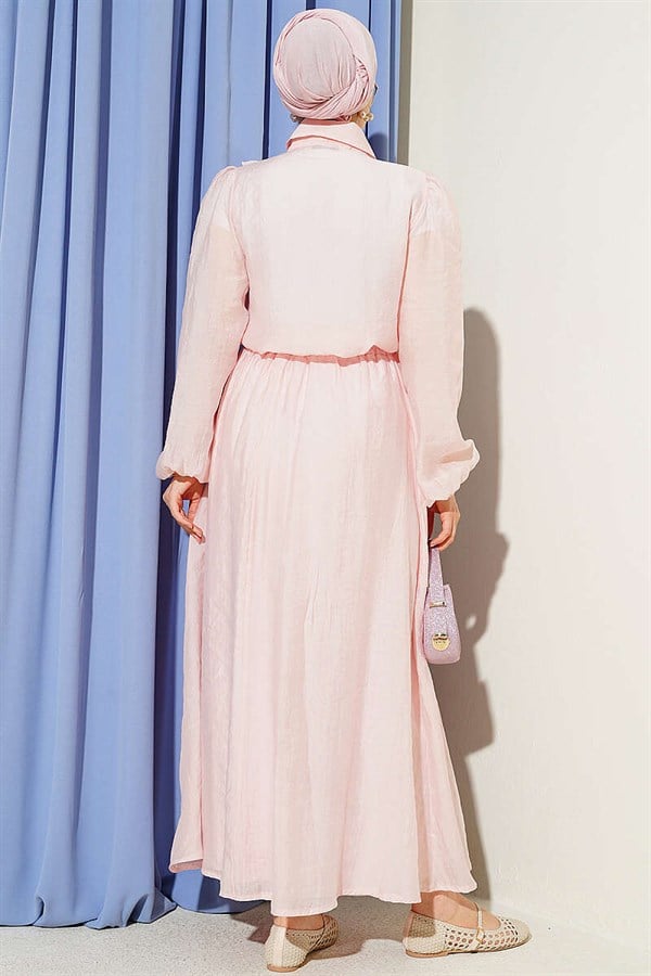 Pink 2 Piece Set with Gold Buttons and Ruffled Front Skirt