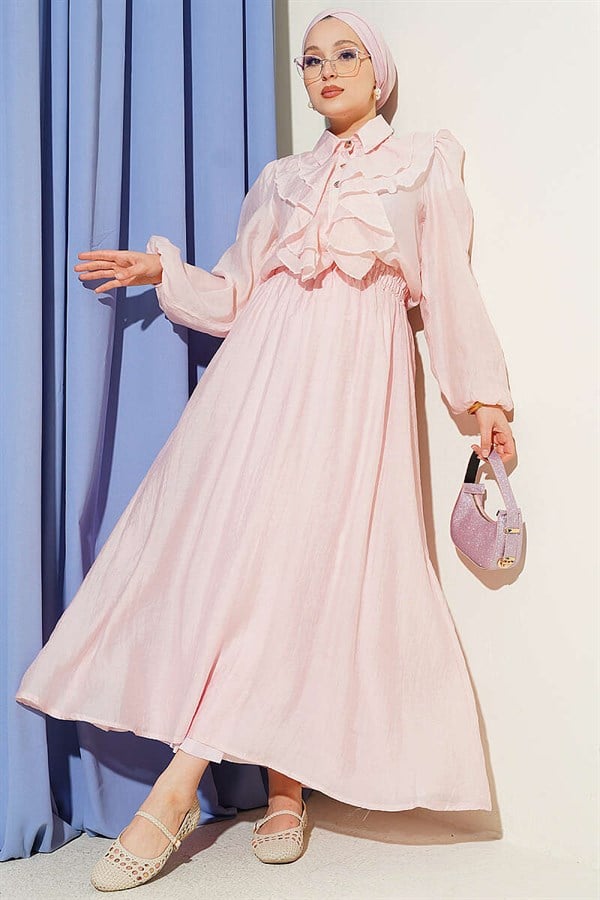 Pink 2 Piece Set with Gold Buttons and Ruffled Front Skirt