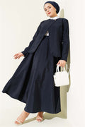 Navy Blue Parachute Skirt Set with Gold Buttons