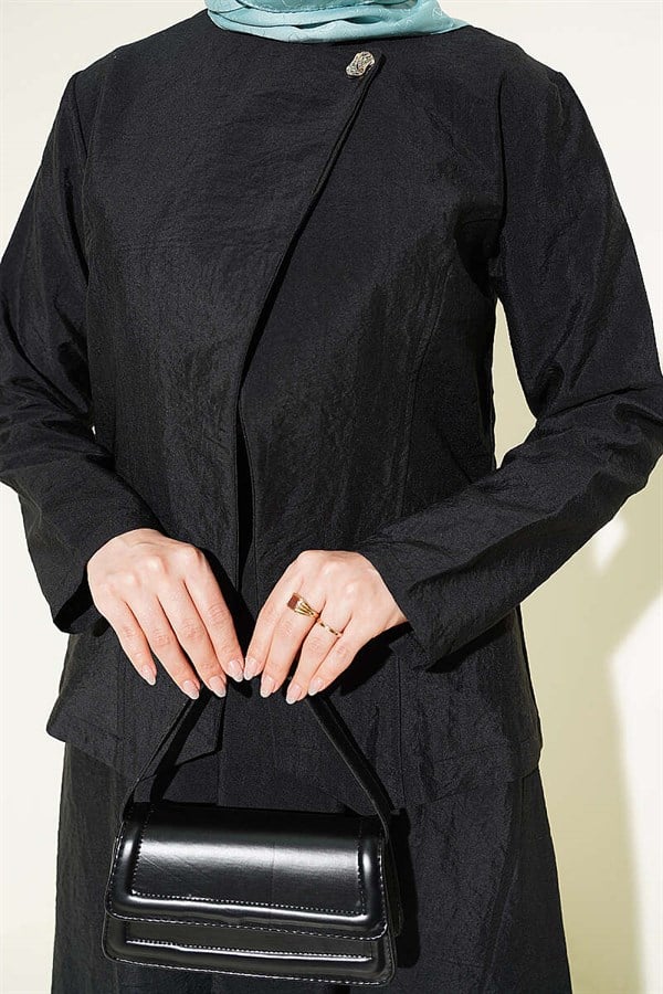 Gold Buttoned Parachute Skirt Set, Black