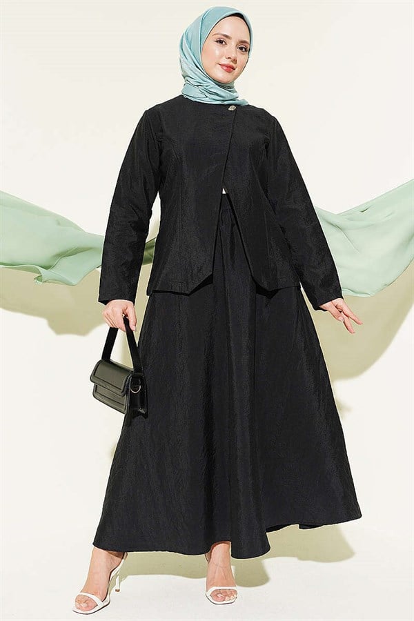 Gold Buttoned Parachute Skirt Set, Black