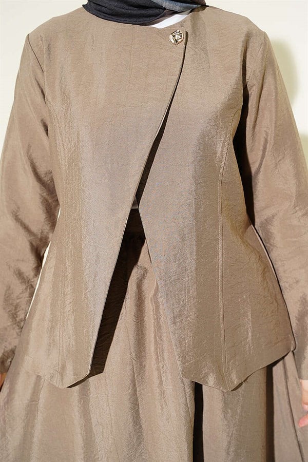 Gold Buttoned Parachute Skirt Set in Mink Color