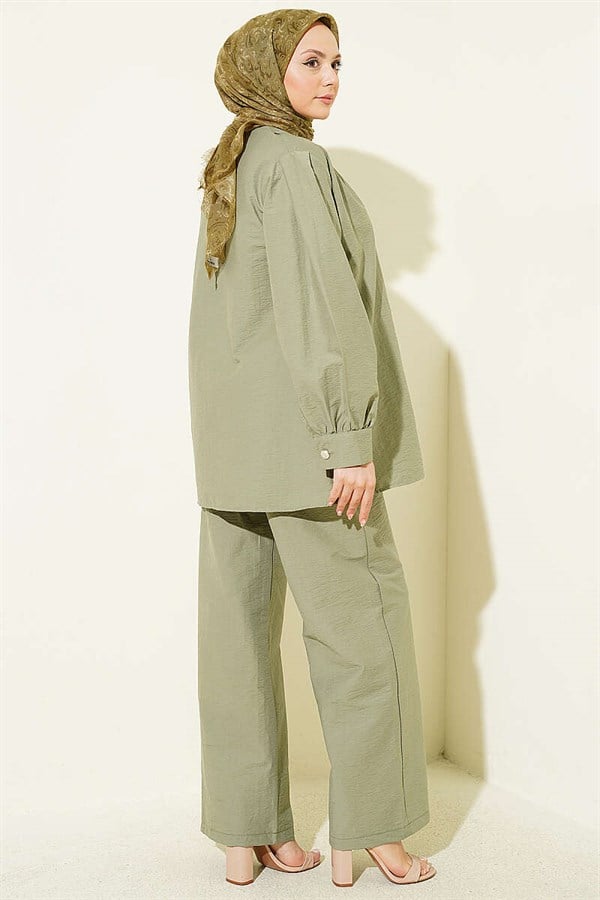 Gold Buttoned Parachute 2 Piece Set, Light Green