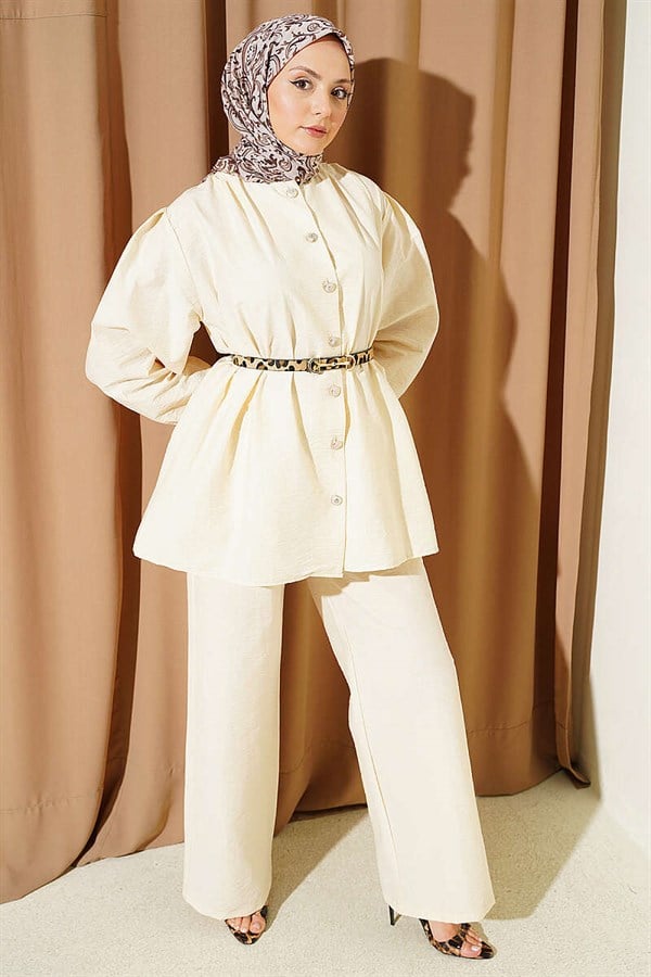 Gold Button Parachute 2 Piece Set Cream