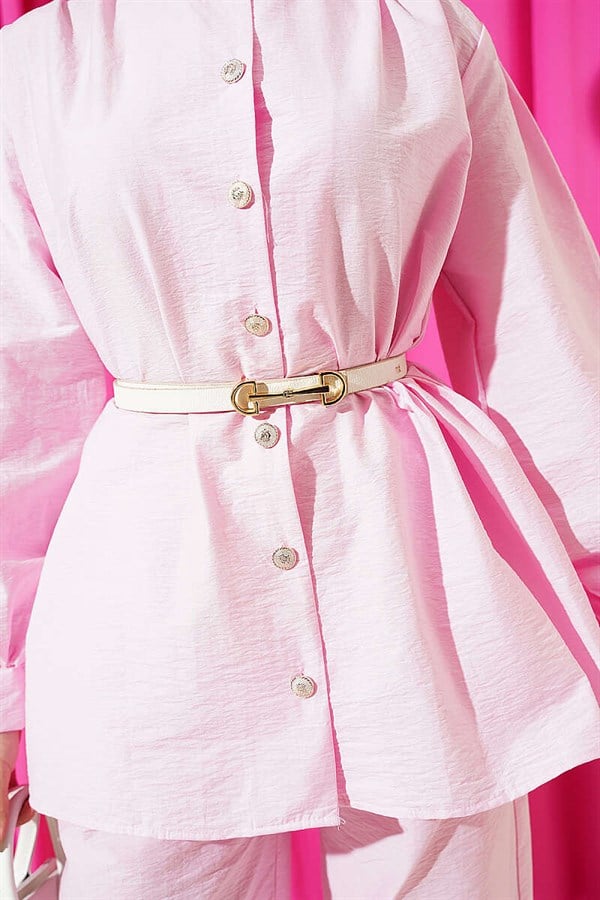 Gold Buttoned Parachute 2 Piece Set Pink