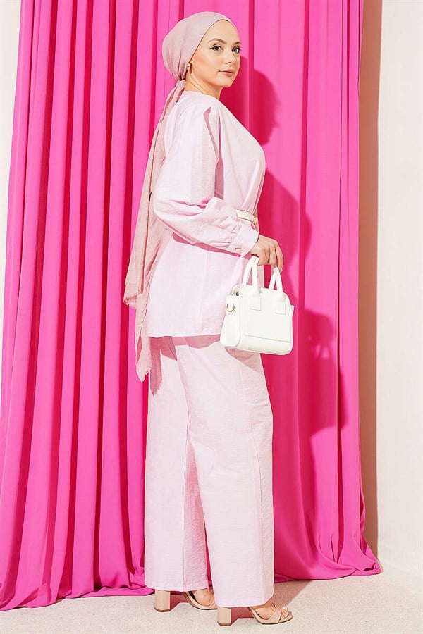 Gold Buttoned Parachute 2 Piece Set Pink