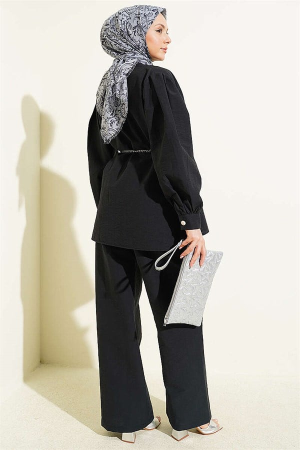 Gold Buttoned Parachute 2 Piece Set Black