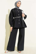 Gold Buttoned Parachute 2 Piece Set Black