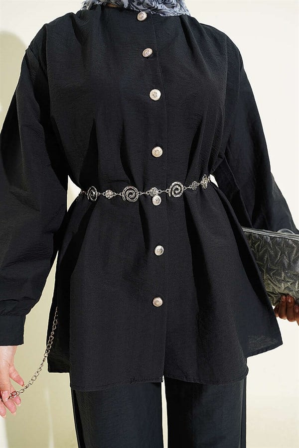 Gold Buttoned Parachute 2 Piece Set Black