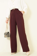 Burgundy Pleated Palazzo Trousers with Gold Buttons