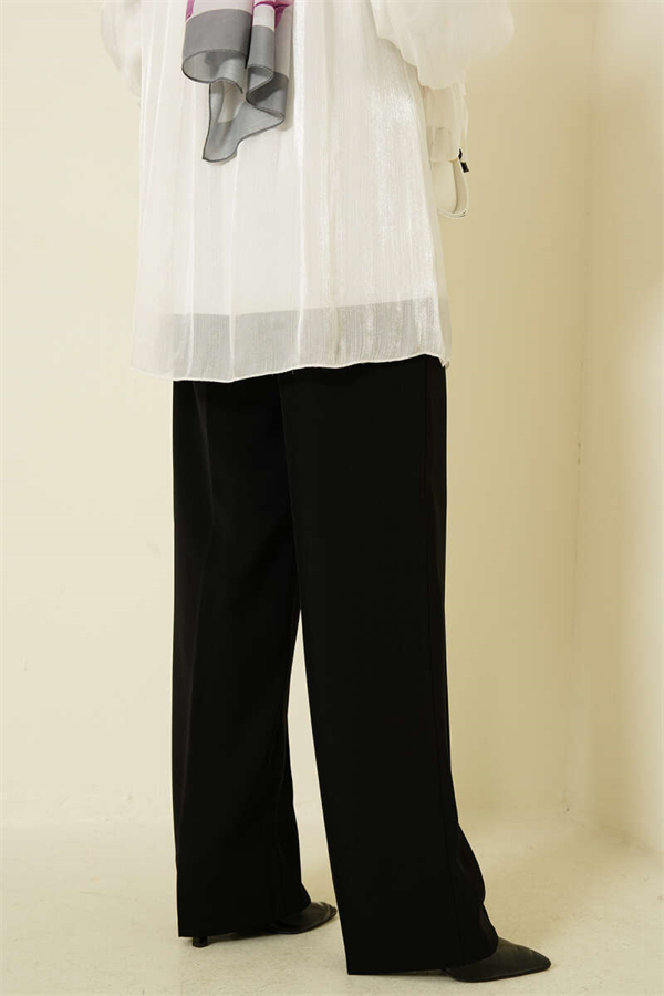Black Pleated Palazzo Pants with Gold Buttons