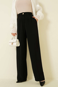 Black Pleated Palazzo Pants with Gold Buttons