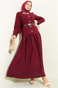 Burgundy Polyviscose Skirt 2 Piece Set with Gold Buttons