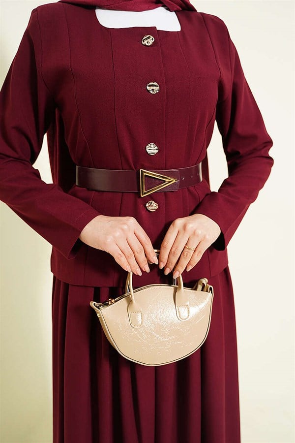 Burgundy Polyviscose Skirt 2 Piece Set with Gold Buttons