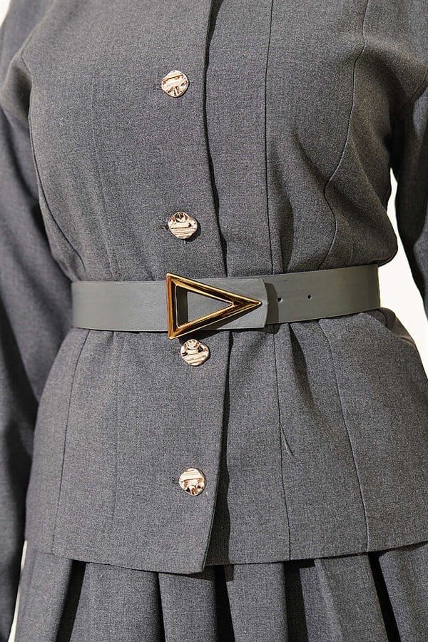 Gold Buttoned Polyviscose Skirt 2 Piece Set in Smoke Grey