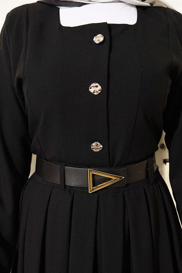 Gold Buttoned Polyviscose Skirt 2 Piece Set, Black