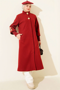 Burgundy Ribbed Cashmere Coat with Gold Buttons