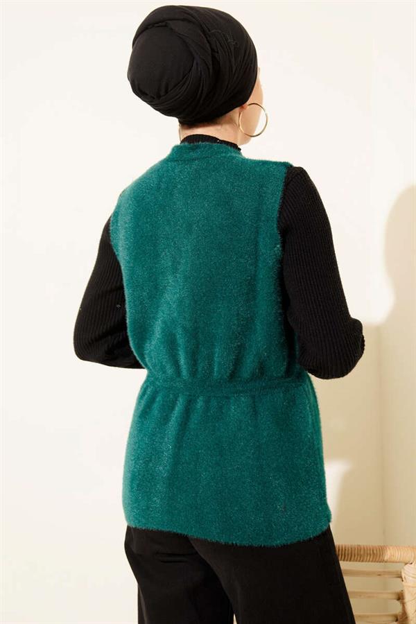 Emerald Green Bearded Vest with Gold Buttons