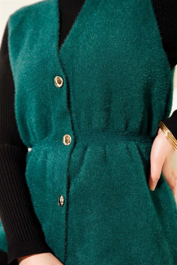 Emerald Green Bearded Vest with Gold Buttons