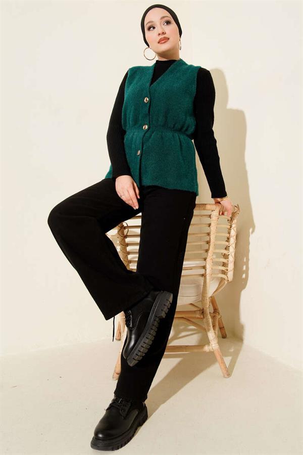 Emerald Green Bearded Vest with Gold Buttons