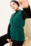 Emerald Green Bearded Vest with Gold Buttons