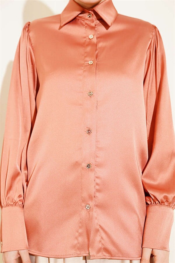 Gold Buttoned Satin Crop Shirt, Onion Peel