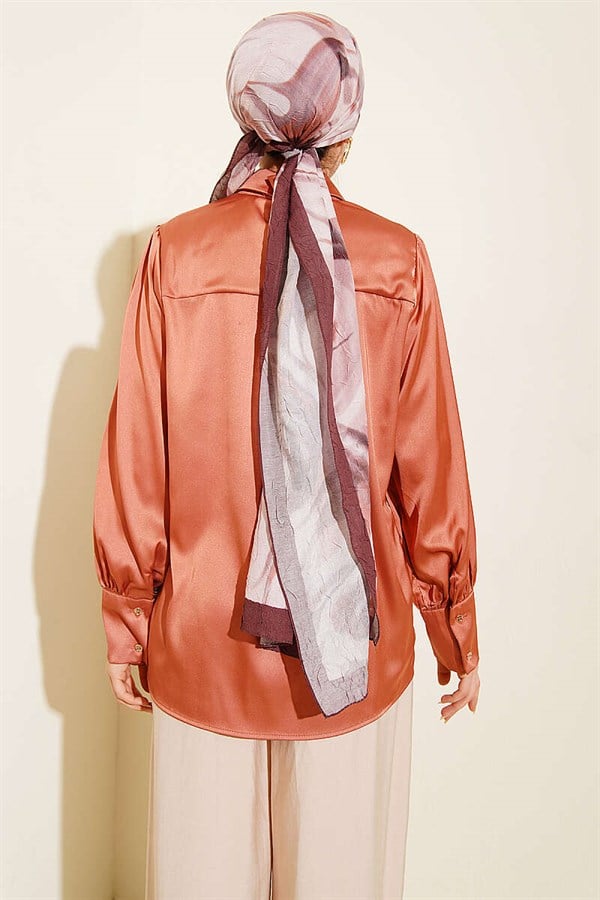 Gold Buttoned Satin Crop Shirt, Onion Peel