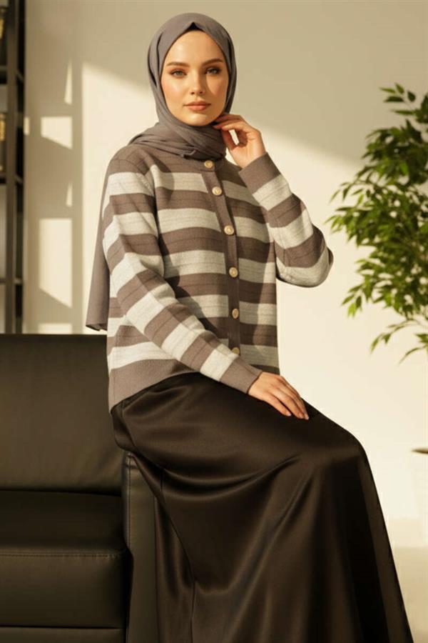 Gold Buttoned Knitwear Short Cardigan Smoke