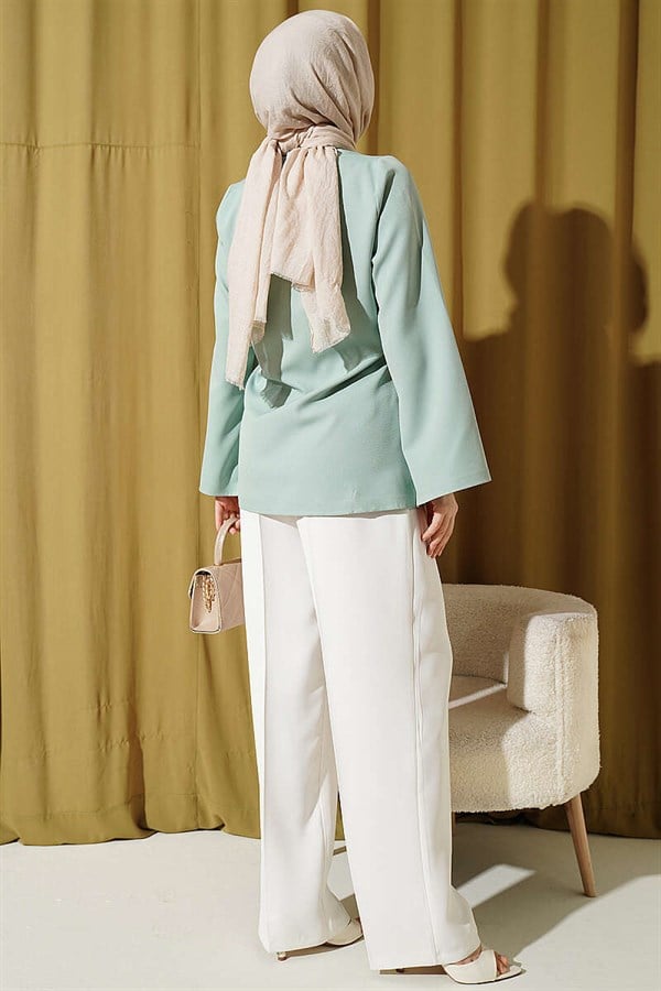 Gold Buttoned Side Tie Kimono in Aqua Green