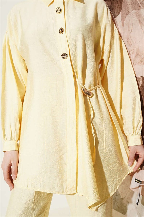 2 Piece Set with Gold Buttons and Side Laces, Yellow