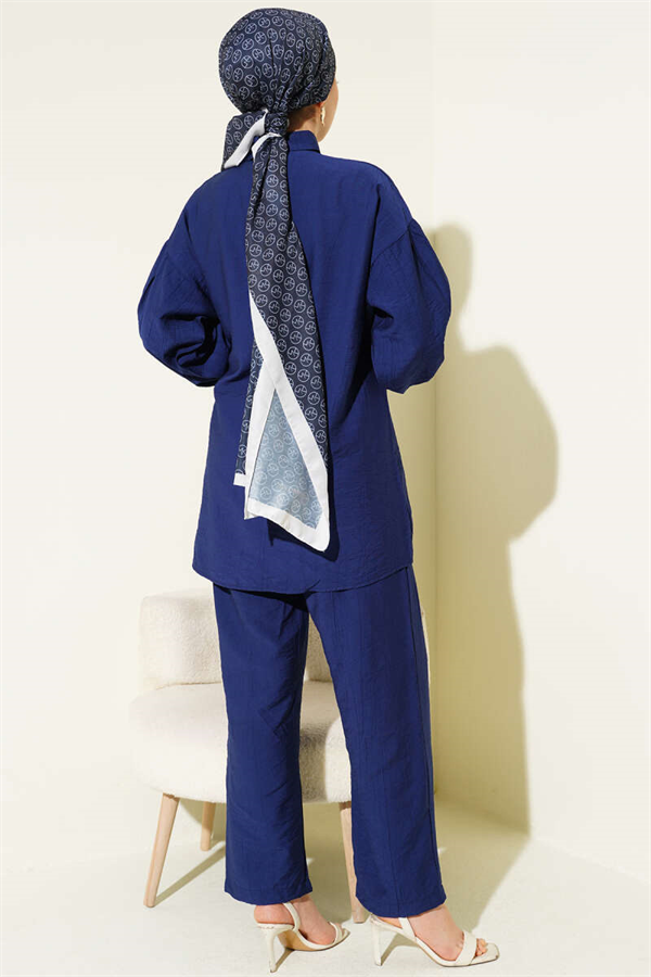 2 Piece Set with Gold Buttons and Side Laces, Navy Blue