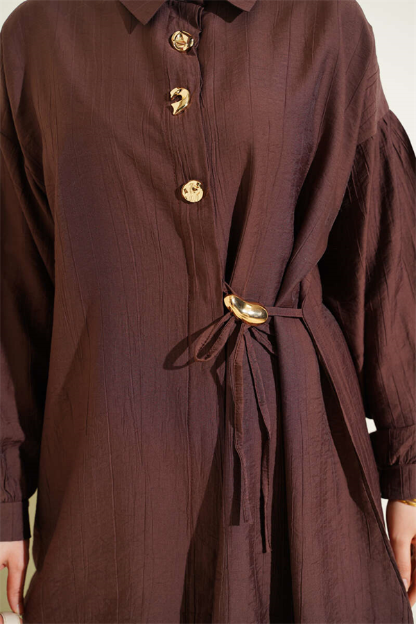 2 Piece Set with Gold Buttons and Side Laces, Coffee