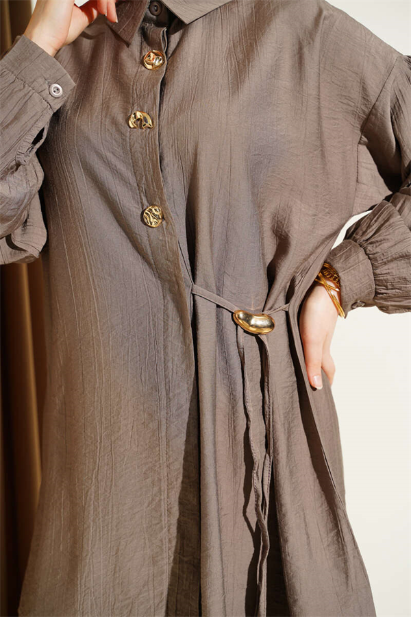 2 Piece Set with Gold Buttons and Side Tie, Mink Color