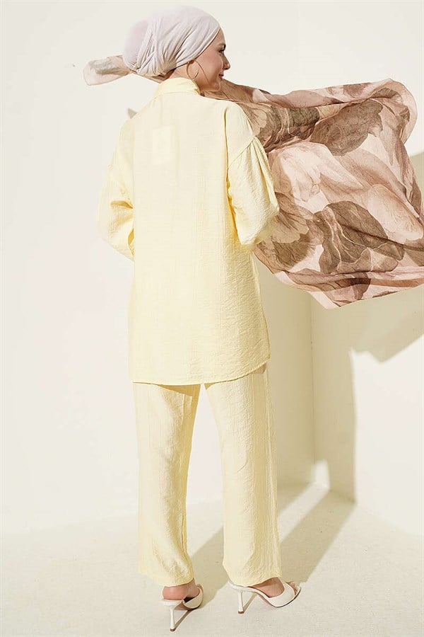 2 Piece Set with Gold Buttons and Side Laces, Yellow
