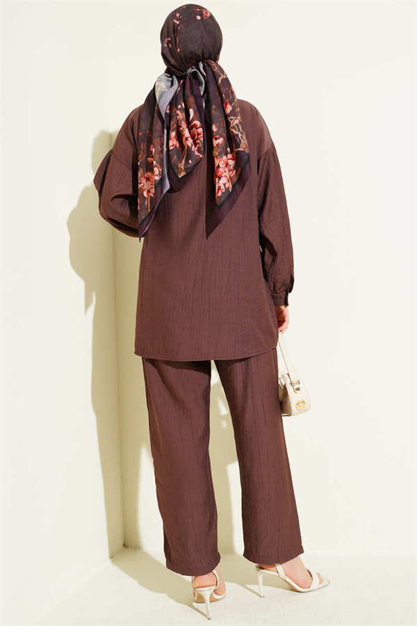 2 Piece Set with Gold Buttons and Side Laces, Coffee