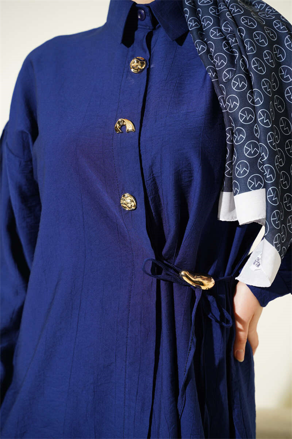 2 Piece Set with Gold Buttons and Side Laces, Navy Blue