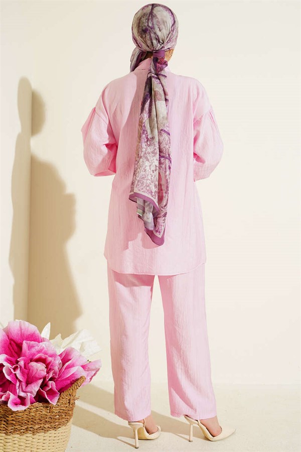 2 Piece Set with Gold Buttons and Side Laces, Pink