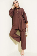 2 Piece Set with Gold Buttons and Side Laces, Coffee