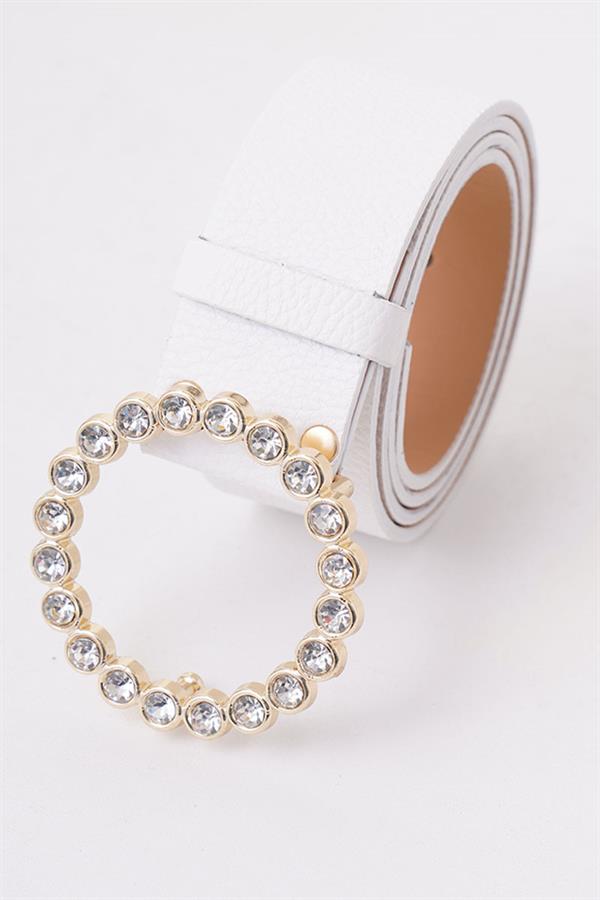 Gold Shiny Buckle White Belt