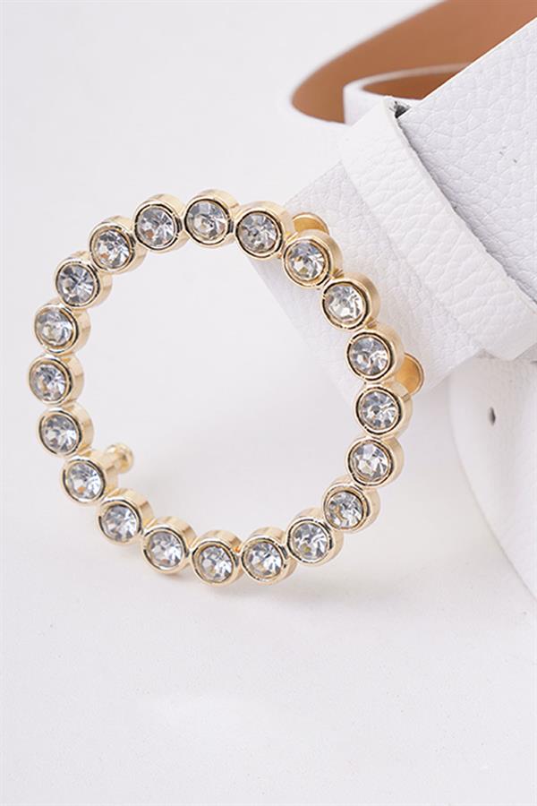 Gold Shiny Buckle White Belt