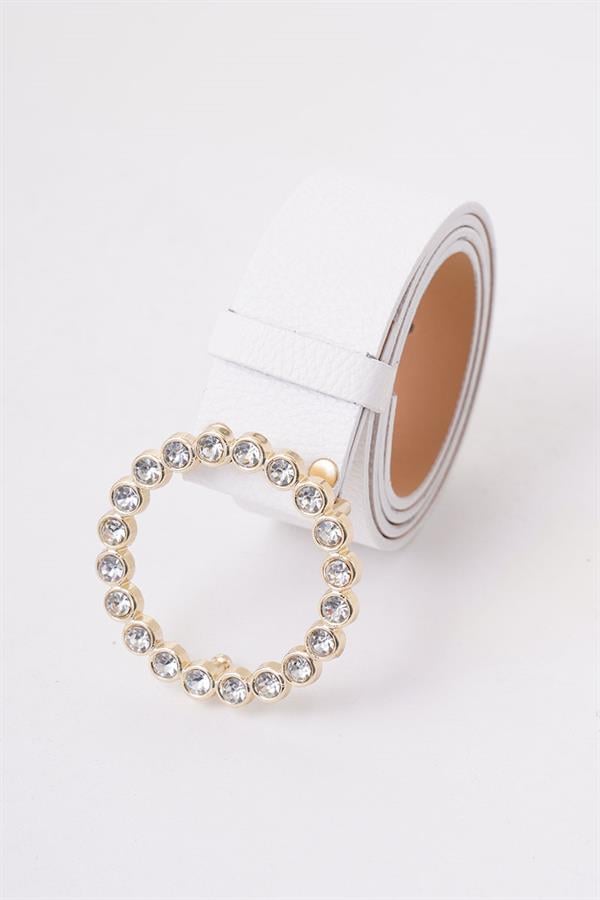 Gold Shiny Buckle White Belt