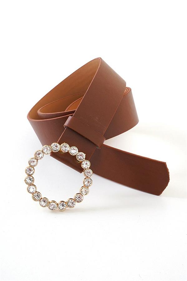 Gold Shiny Buckle Tan Belt