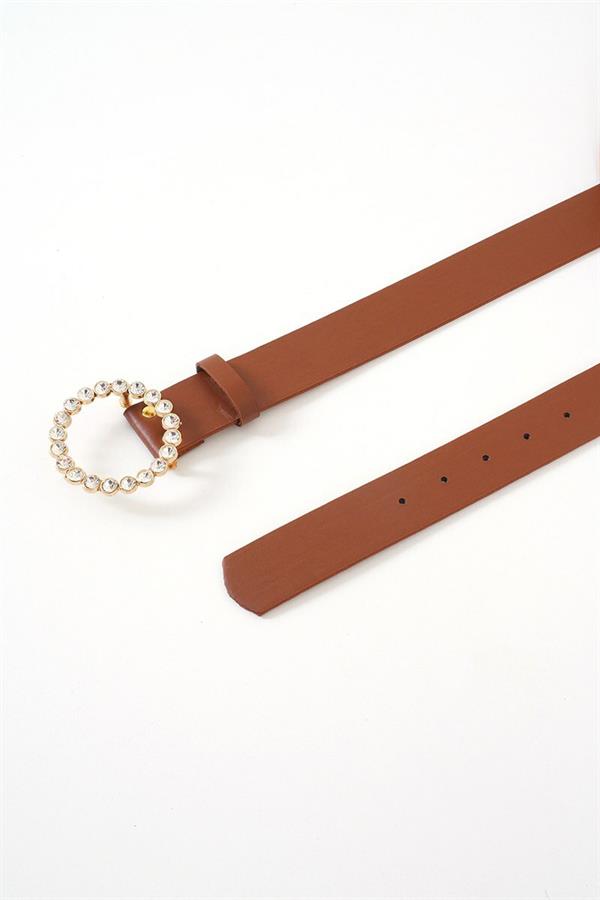 Gold Shiny Buckle Tan Belt